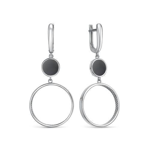 Серьги длинные,  серебро 925 проба, вставка оникс (Россия)