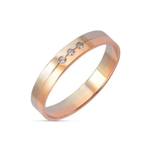 Кольцо обручальное Кристалл, комбинированное золото 585 проба, вставка бриллиант