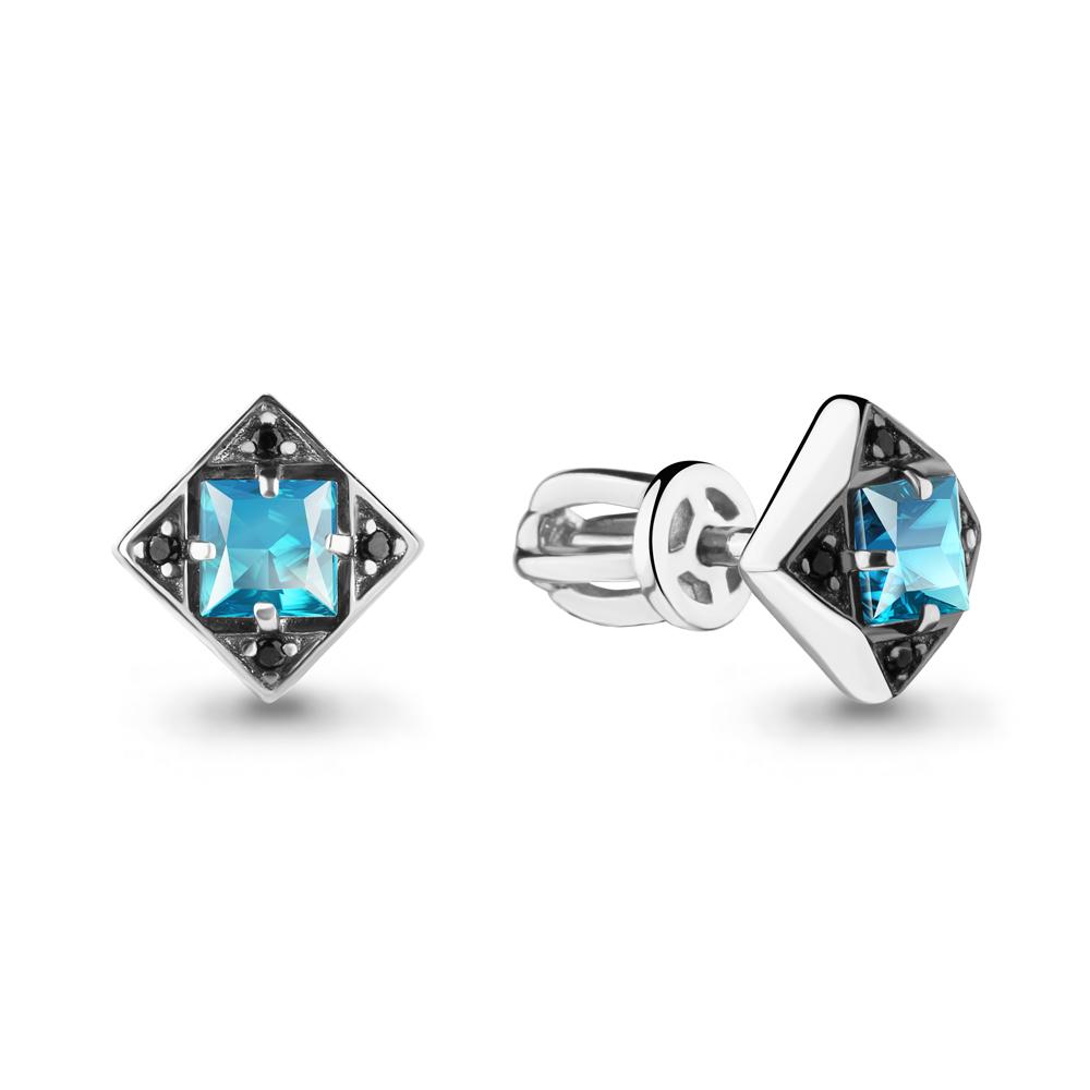 Серьги пусеты Aquamarine,  серебро 925 проба, вставка нанокристалл