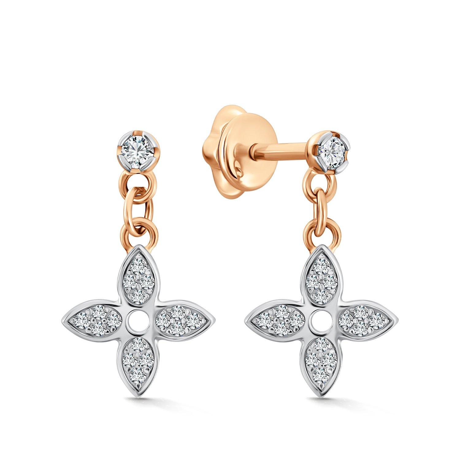 Серьги пусеты TALANT, красное золото 585 проба, вставка цирконий (TALANT, Россия)