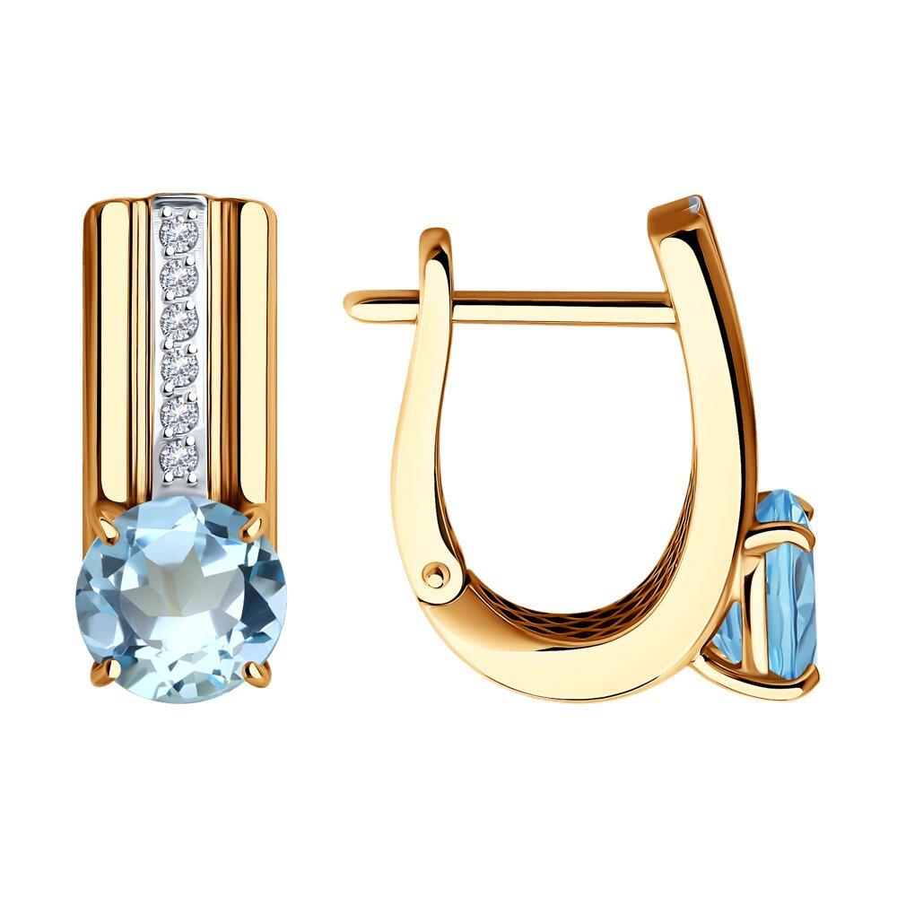 Серьги с английским замком, красное золото 585 проба, вставка фианит/топаз (Россия)