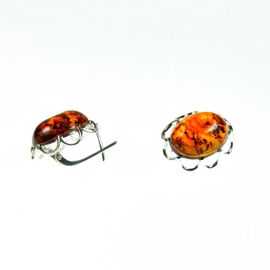 Серьги с английским замком,  серебро 925 проба, вставка янтарь (Россия)
