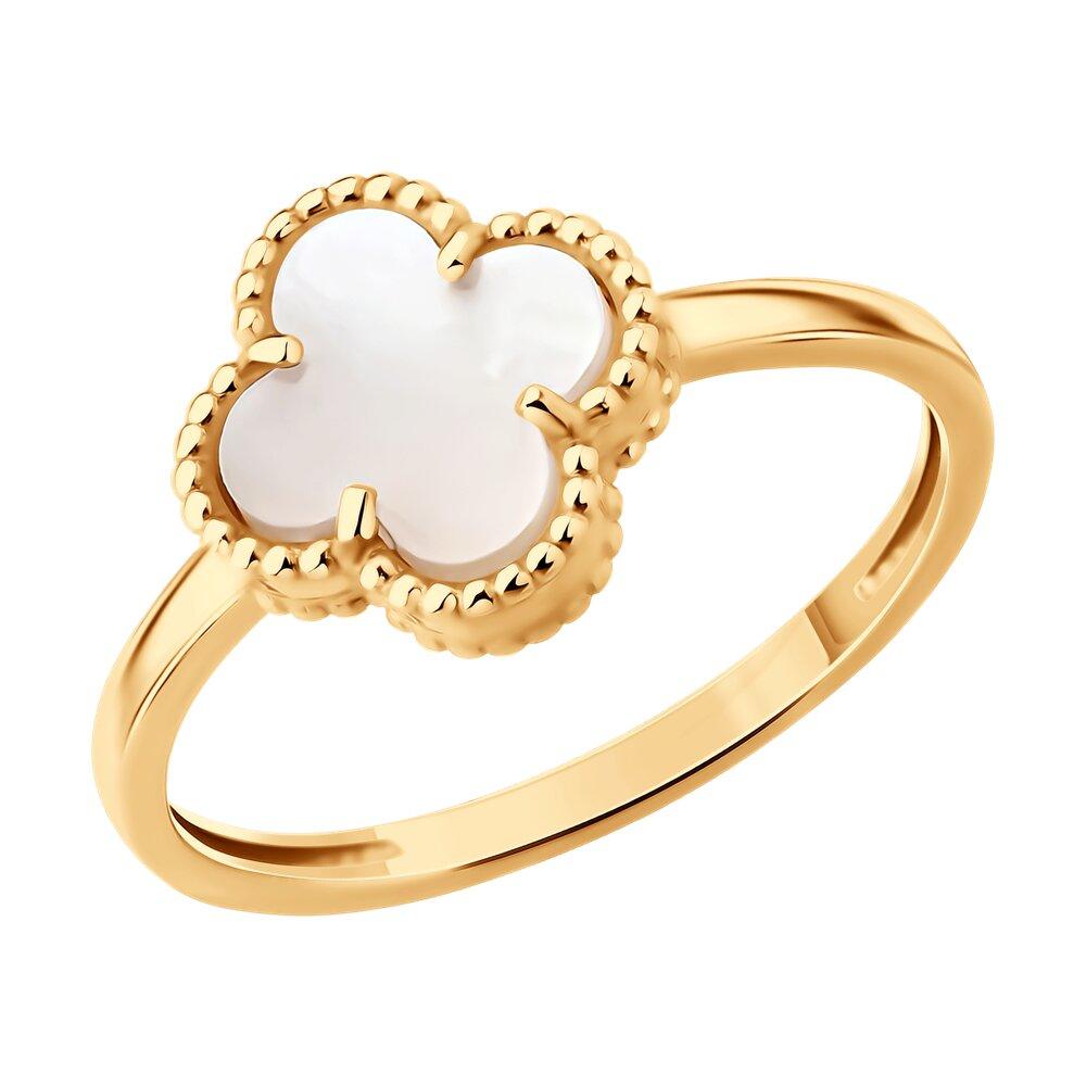 Кольцо декоративное, красное золото 585 проба, вставка перламутр (Россия)