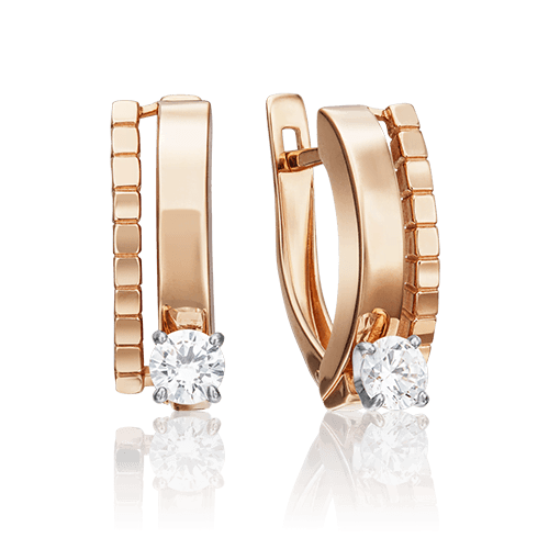 Серьги с английским замком Platina Jewellery, красное золото 585 проба, вставка фианит