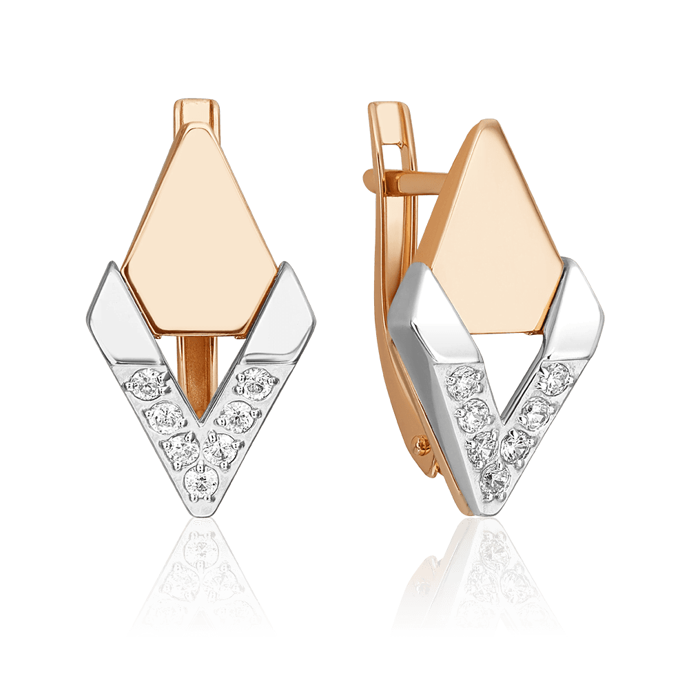 Серьги с английским замком Platina Jewellery, красное золото 585 проба, вставка фианит