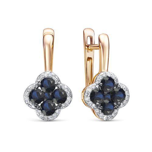 Серьги с английским замком RoseGrace, красное золото 585 проба, вставка сапфир