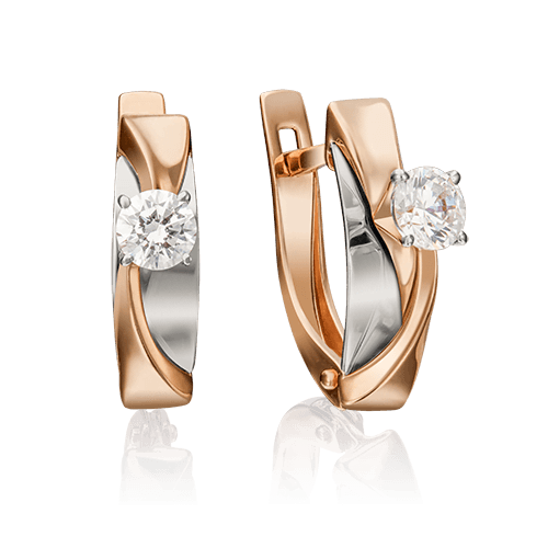 Серьги с английским замком Platina Jewellery, красное золото 585 проба, вставка фианит