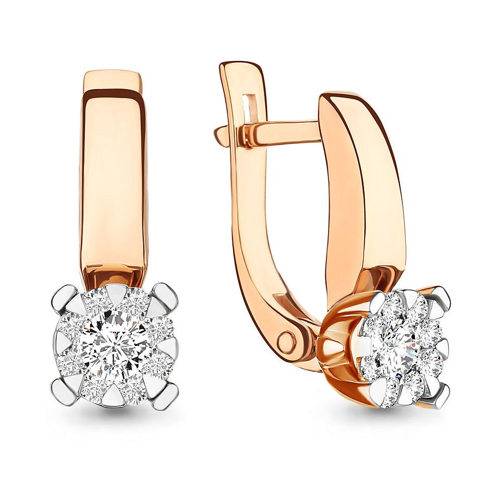 Серьги с английским замком Aquamarine, красное золото 585 проба, вставка бриллиант (Aquamarine, Россия)