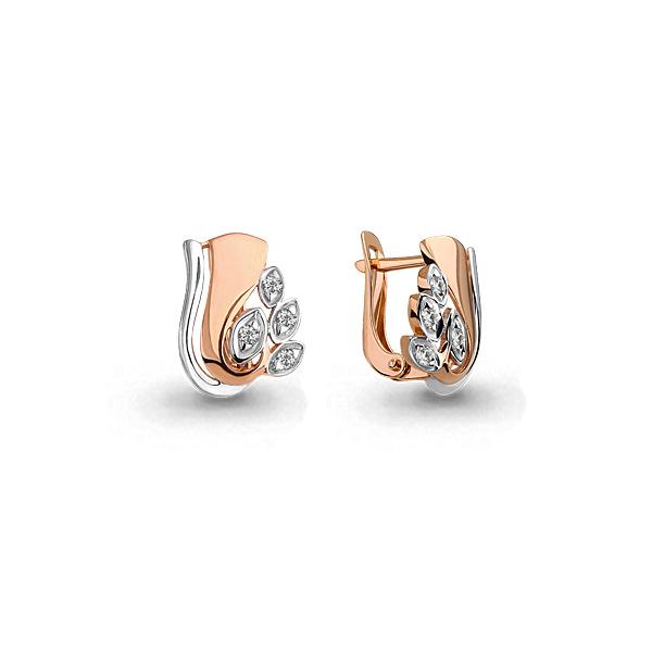 Серьги с английским замком Aquamarine, красное золото 585 проба, вставка фианит (Aquamarine, Россия)