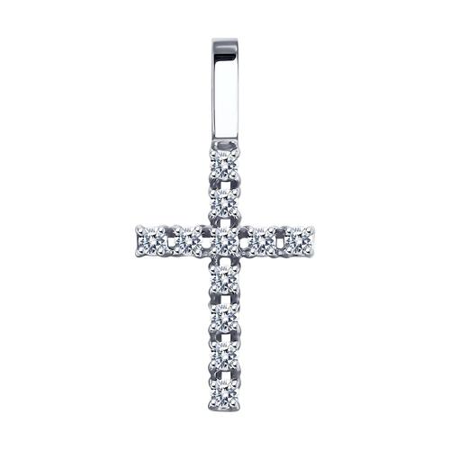 Подвеска крестик Diamant, белое золото 585 проба, вставка фианит