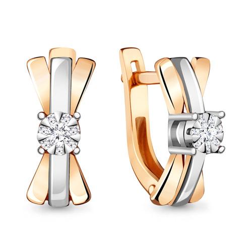 Серьги с английским замком Aquamarine, красное золото 585 проба, вставка бриллиант (Aquamarine, Россия)