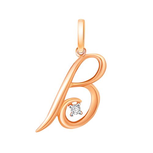 Подвеска буква 7 Карат, красное золото 585 проба, вставка фианит