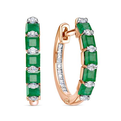 Серьги конго RoseGrace, красное золото 585 проба, вставка изумруд