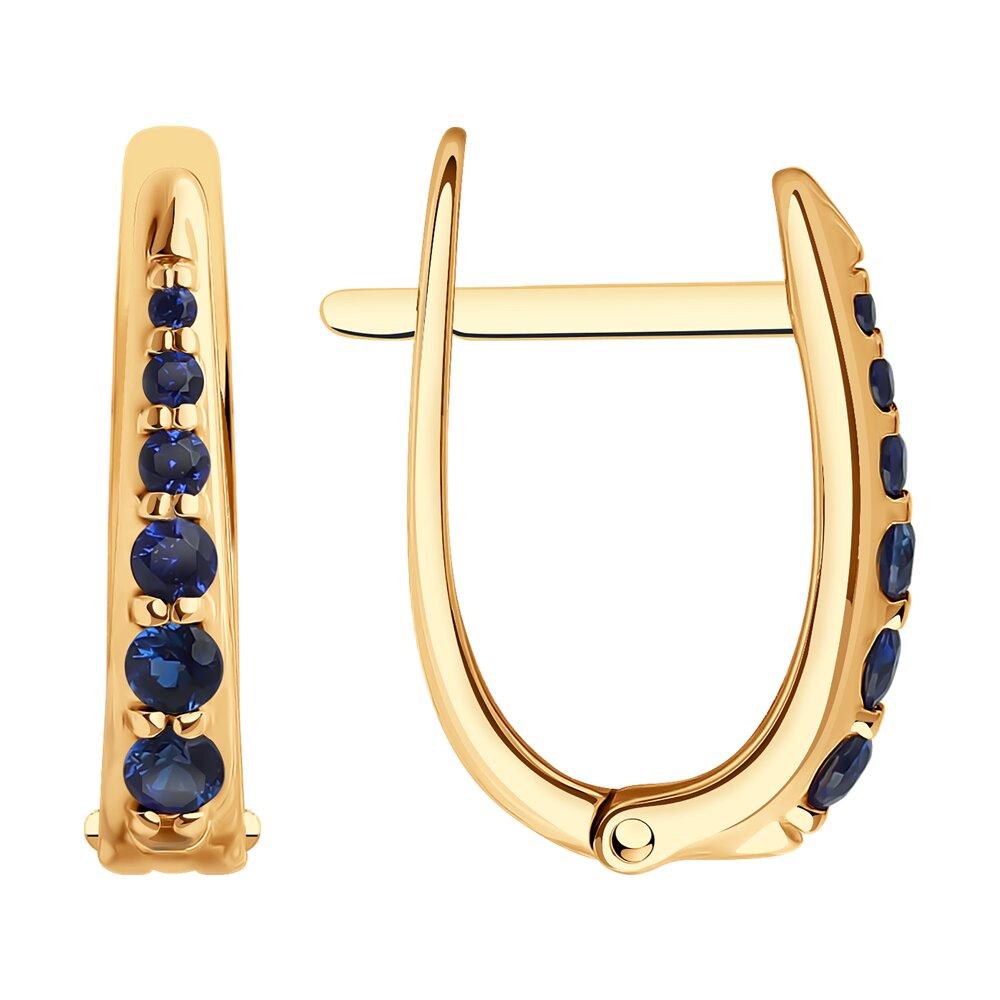 Серьги с английским замком, красное золото 585 проба, вставка корунд (Россия)