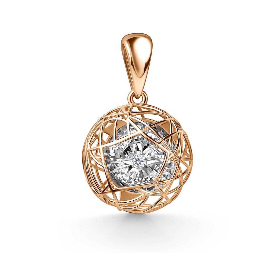 Подвеска декоративная, красное золото 585 проба, вставка бриллиант (Россия)