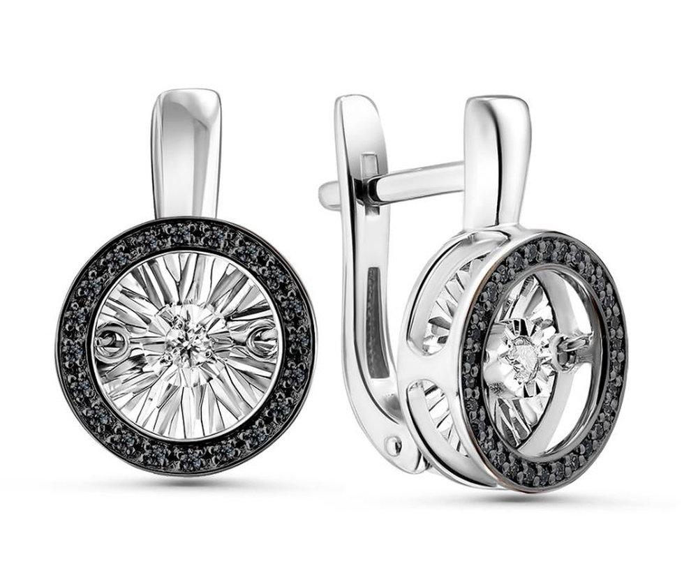 Серьги с английским замком Grigoriev, белое золото 585 проба, вставка бриллиант