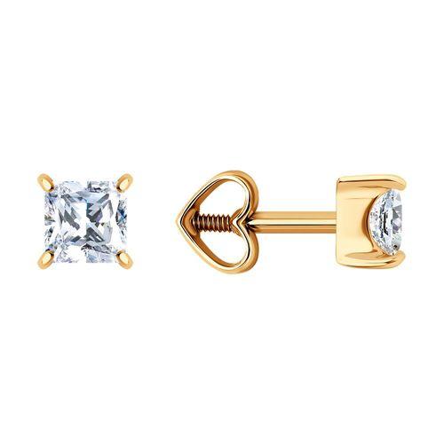 Серьги пусеты Diamant, красное золото 585 проба, вставка фианит