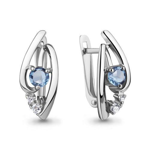Серьги с английским замком Aquamarine,  серебро 925 проба, вставка фианит