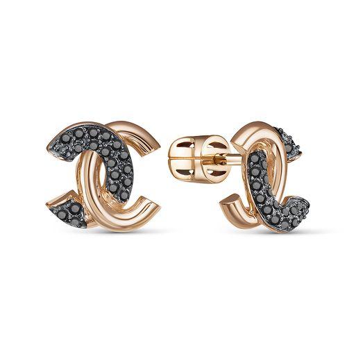 Серьги пусеты Berger, красное золото 585 проба, вставка фианит