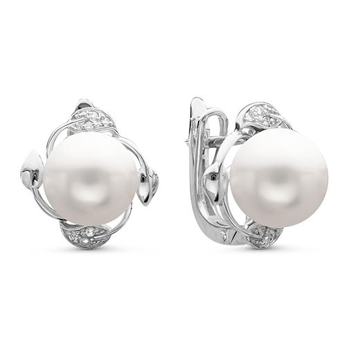 Серьги с английским замком Zlato,  серебро 925 проба, вставка фианит/жемчуг (Zlato, Россия)