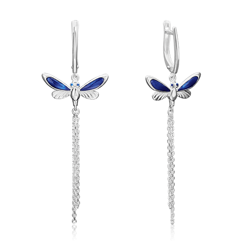 Серьги длинные Platina Jewellery,  серебро 925 проба, вставка эмаль