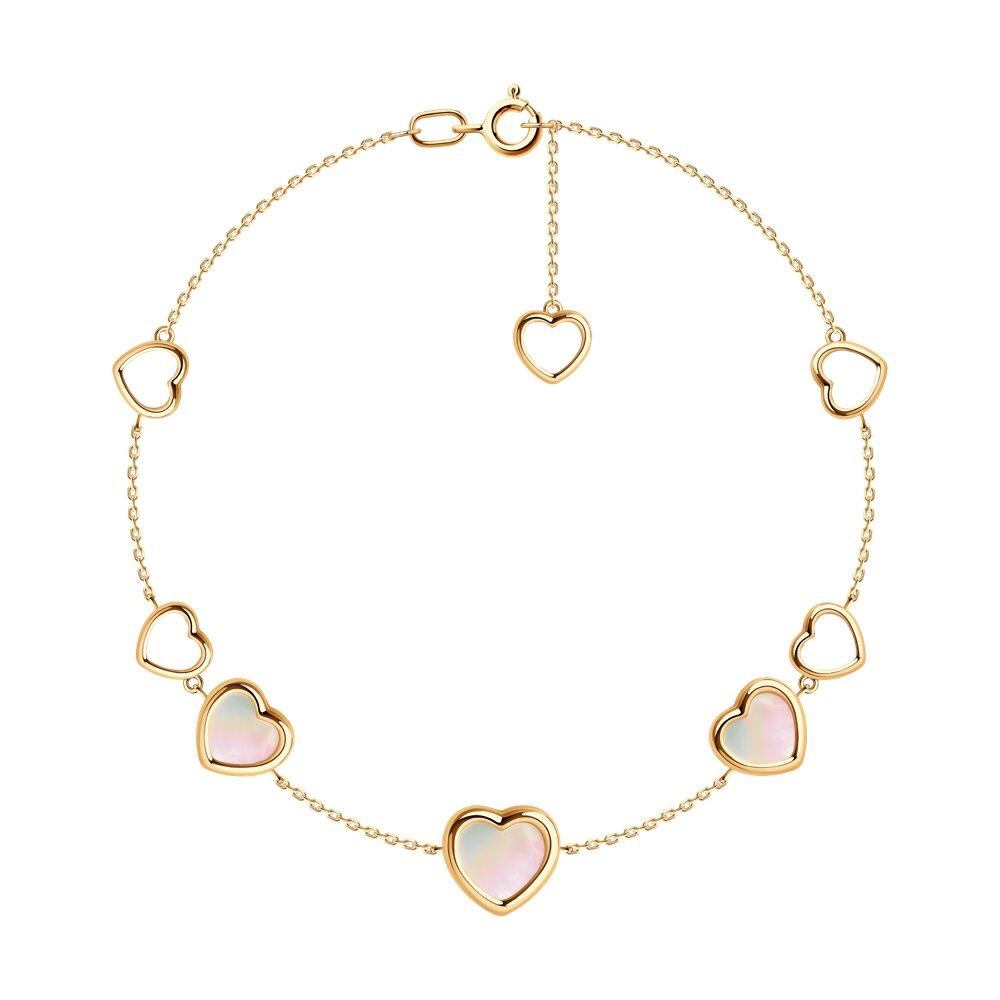 Браслет декоративный, красное золото 585 проба, вставка перламутр