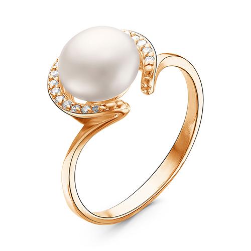 Кольцо декоративное Zlato, красное золото 585 проба, вставка фианит/жемчуг (Zlato, Россия)