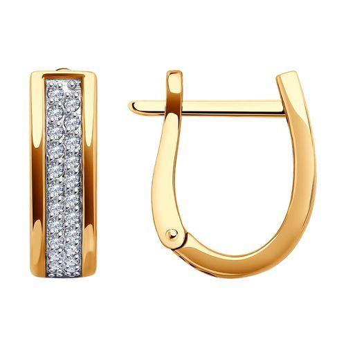 Серьги с английским замком Sokolov и Diamant, красное золото 585 проба, вставка фианит (Sokolov и Diamant, Россия)