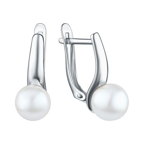 Серьги с английским замком,  серебро 925 проба, вставка жемчуг (Россия)