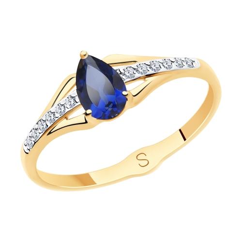 Кольцо декоративное SOKOLOV, красное золото 585 проба, вставка фианит/корунд