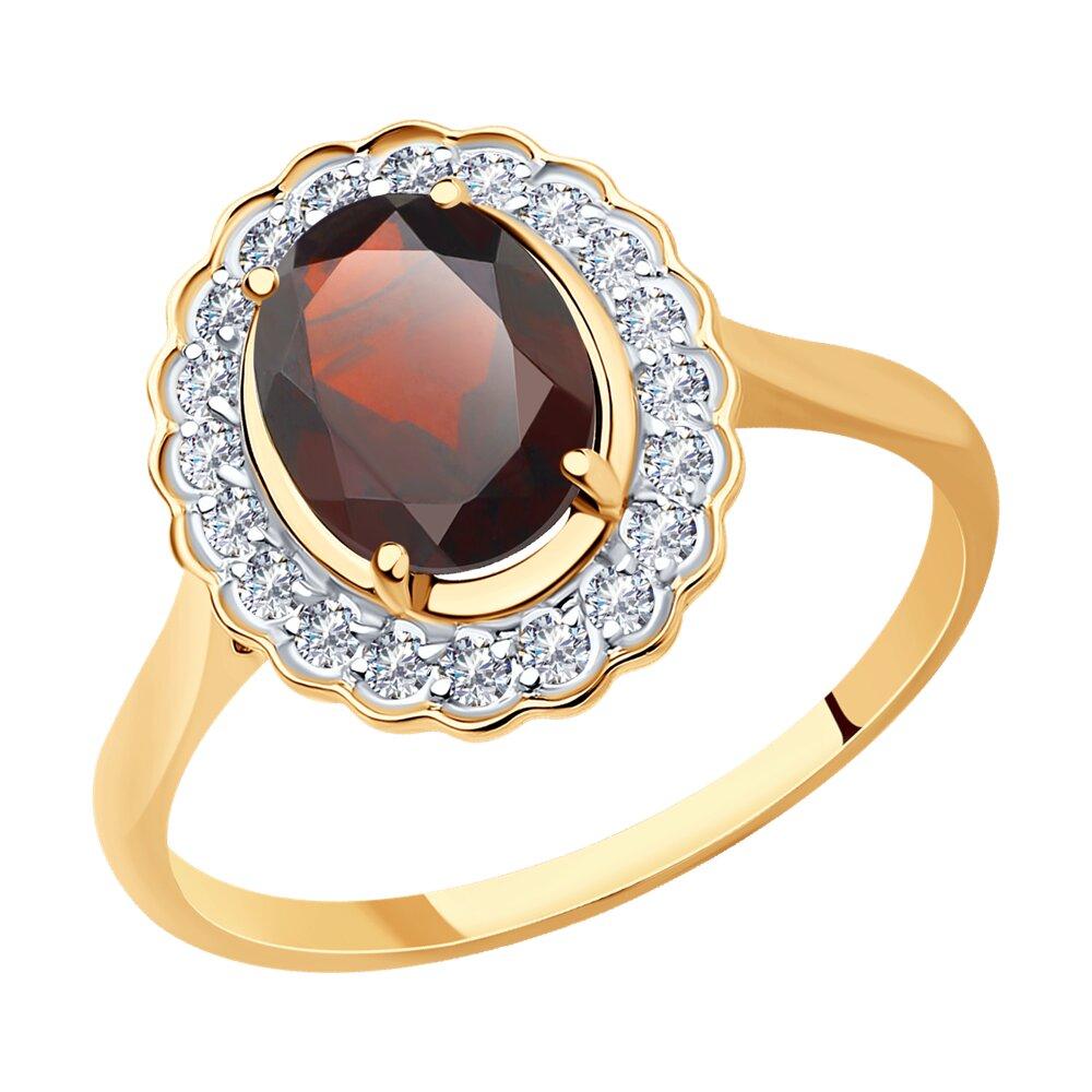 Кольцо декоративное, красное золото 585 проба, вставка фианит/гранат (Россия)