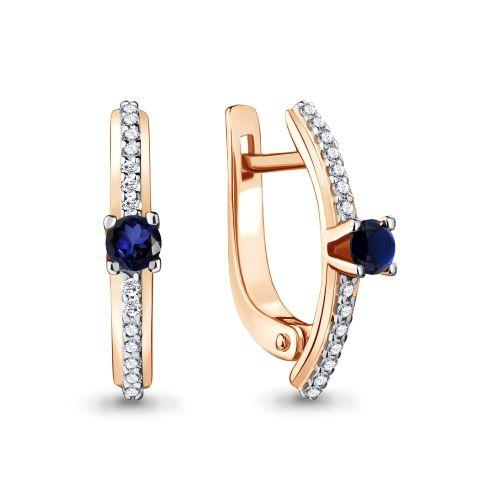 Серьги с английским замком Aquamarine, красное золото 585 проба, вставка бриллиант (Aquamarine, Россия)