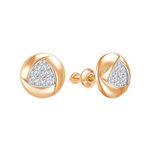 Серьги пусеты ZOLOTYE UZORY, красное золото 585 проба, вставка цирконий