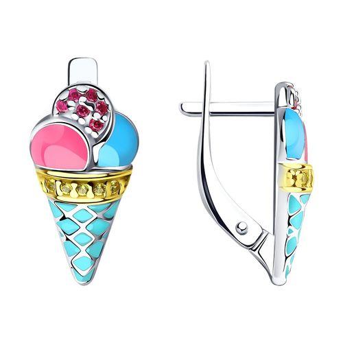 Серьги детские,  серебро 925 проба, вставка эмаль (Россия)