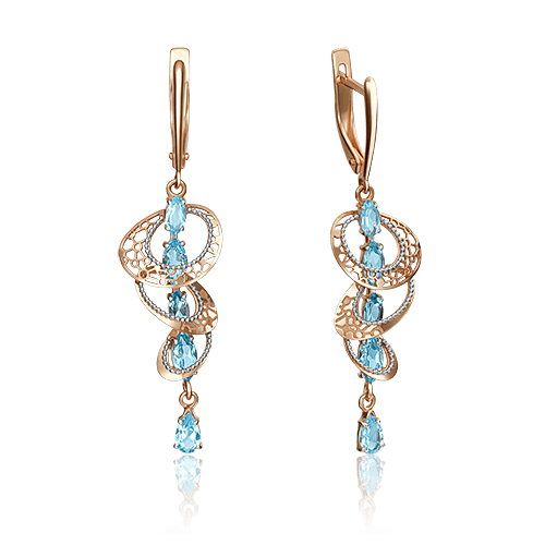 Серьги длинные Platina Jewellery, красное золото 585 проба, вставка топаз