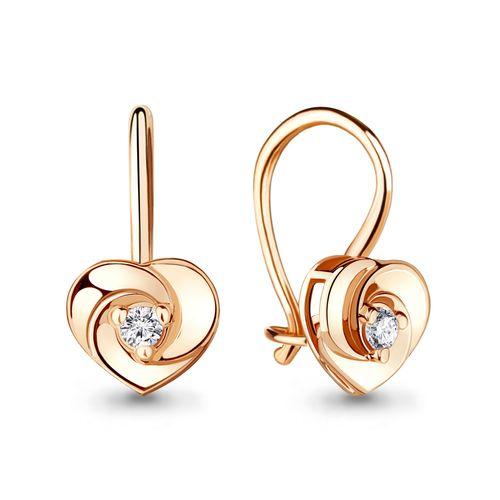 Серьги детские Aquamarine, красное золото 585 проба, вставка фианит