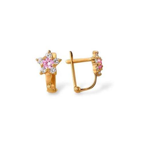 Серьги детские 7 Карат, красное золото 585 проба, вставка фианит