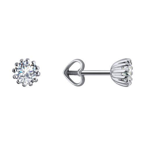 Серьги пусеты Sokolov и Diamant, белое золото 585 проба, вставка фианит (Sokolov и Diamant, Россия)