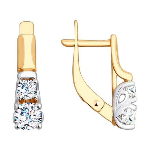 Серьги с английским замком SOKOLOV, красное золото 585 проба, вставка фианит (SOKOLOV, Россия)