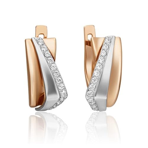 Серьги с английским замком Platina Jewellery, красное золото 585 проба, вставка фианит