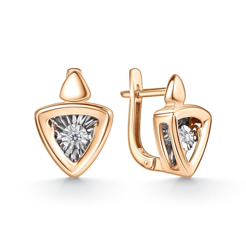 Серьги с английским замком Grigoriev, красное золото 585 проба, вставка бриллиант