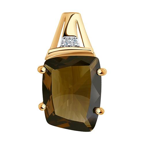 Подвеска декоративная SOKOLOV, красное золото 585 проба, вставка раухтопаз/фианит