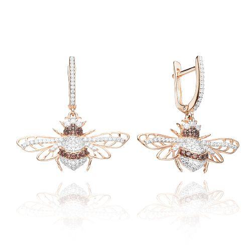 Серьги длинные,  серебро 925 проба, вставка фианит (Россия)