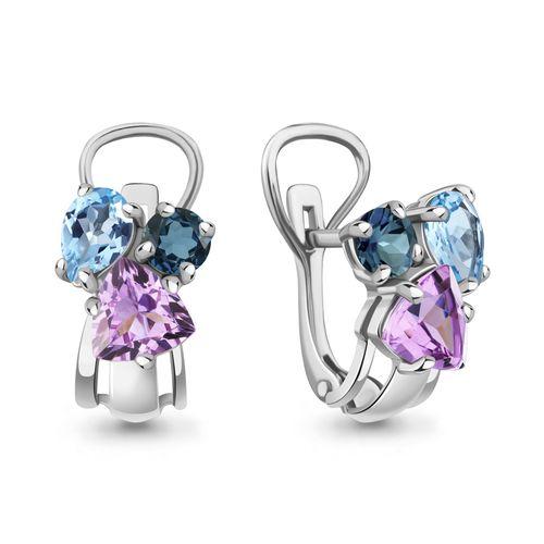Серьги с английским замком Aquamarine,  серебро 925 проба, вставка топаз (Aquamarine, Россия)