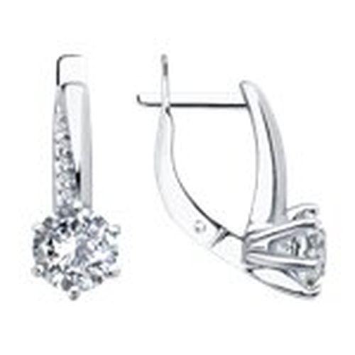 Серьги с английским замком Diamant,  серебро 925 проба, вставка фианит (Diamant, Россия)