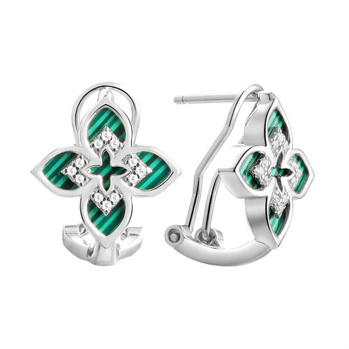 Серьги с итальянским замком Fresh Jewellery,  серебро 925 проба, вставка малахит (Fresh Jewellery, Россия)