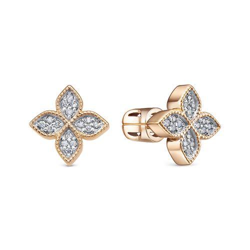 Серьги пусеты Berger, красное золото 585 проба, вставка фианит