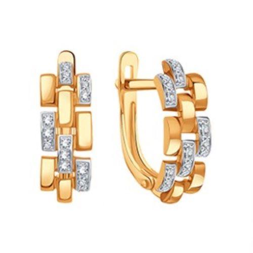 Серьги с английским замком Karatov, красное золото 585 проба, вставка фианит (Karatov, Россия)