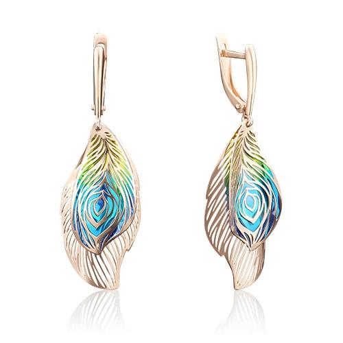 Серьги длинные Platina Jewellery, красное золото 585 проба, вставка эмаль