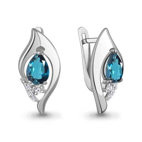 Серьги с английским замком Aquamarine,  серебро 925 проба, вставка фианит